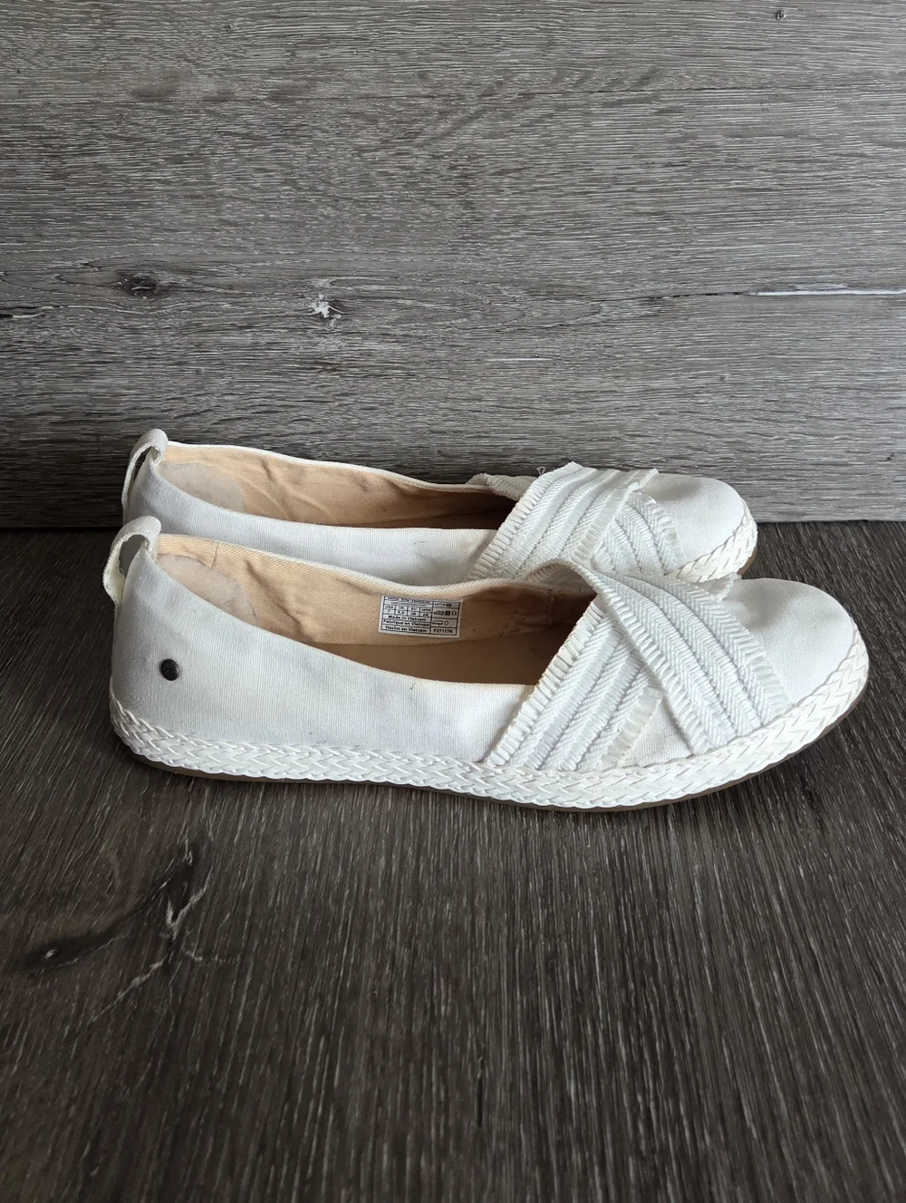 UGG Ynez Ballet Flats Womens 7 US Slip On Sherpa Heel Canvas Shoes White 1092238
